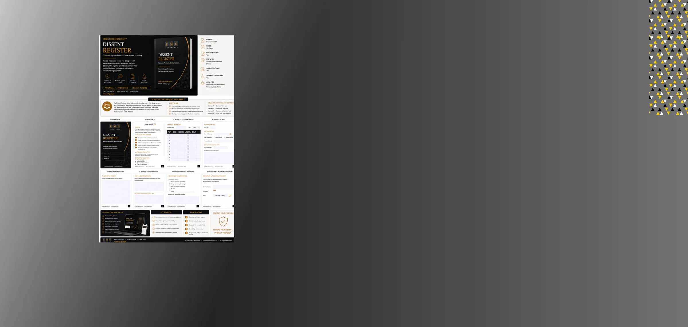 Preview pages of the Dissent Register Template