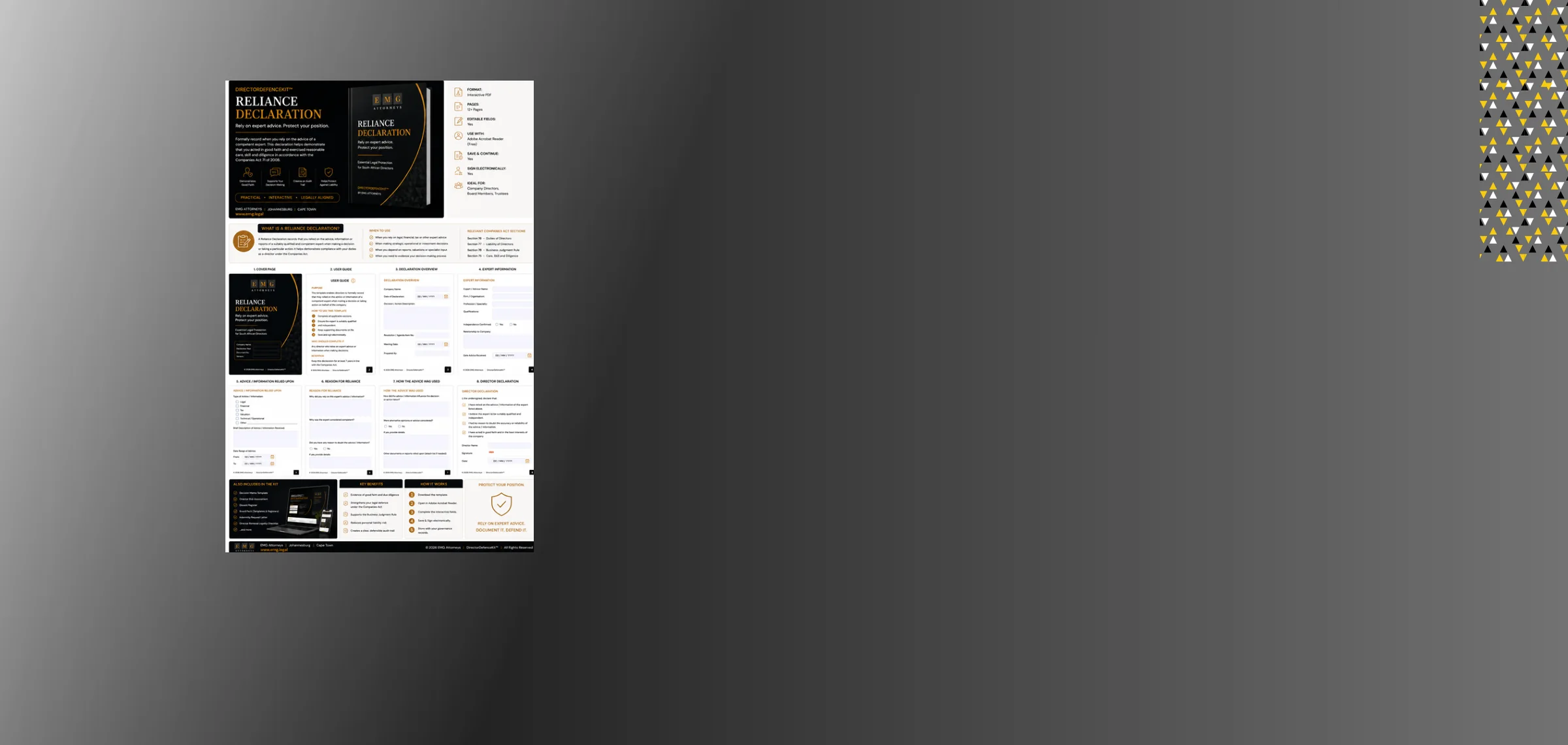 Preview pages of the Reliance Declaration Template